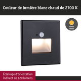 Applique murale LED noire avec détecteur de mouvement et lumière blanc chaud 2700K pour éclairage indirect