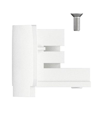 White plastic mounting bracket with matching screw for LED lighting systems