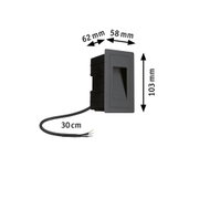 Black plastic recessed light with cable, dimensions 103x62x58 mm, LED recessed spotlight