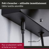 Câble noir avec gaine textile amovible fixé sur support mural noir pour installation rapide