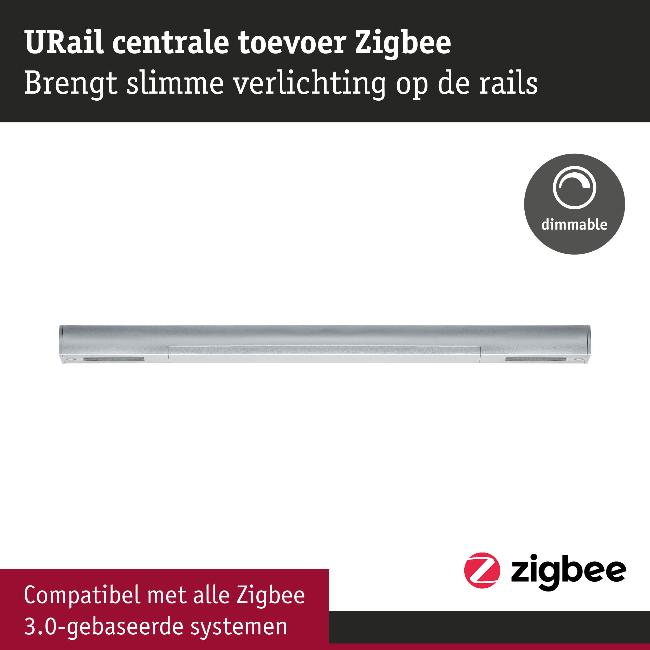 Zilveren URail Zigbee centrale voor slimme, dimbare railsystemen compatibel met Zigbee 3.0