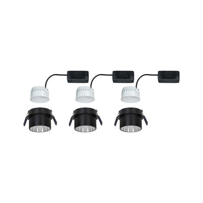 Drei weiße LED-Einbaustrahler mit schwarzer Fassung und Anschlussbox für moderne Innenbeleuchtung