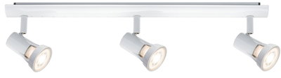 Three-light white metal LED spotlight for adjustable room lighting