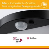 Schwarzer Solar-Bewegungsmelder mit 120° Erfassungswinkel und 1,5 m Reichweite für automatische Lichtsteuerung