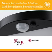 Schwarzer Solar-Bewegungsmelder mit automatischem Schalten und 120° Erfassungswinkel für Außenbeleuchtung