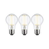 Drie heldere LED-lampen met zichtbare filamenten en E27-fitting voor energiezuinige verlichting