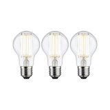 Three clear LED bulbs with visible filaments and E27 base for energy-efficient lighting