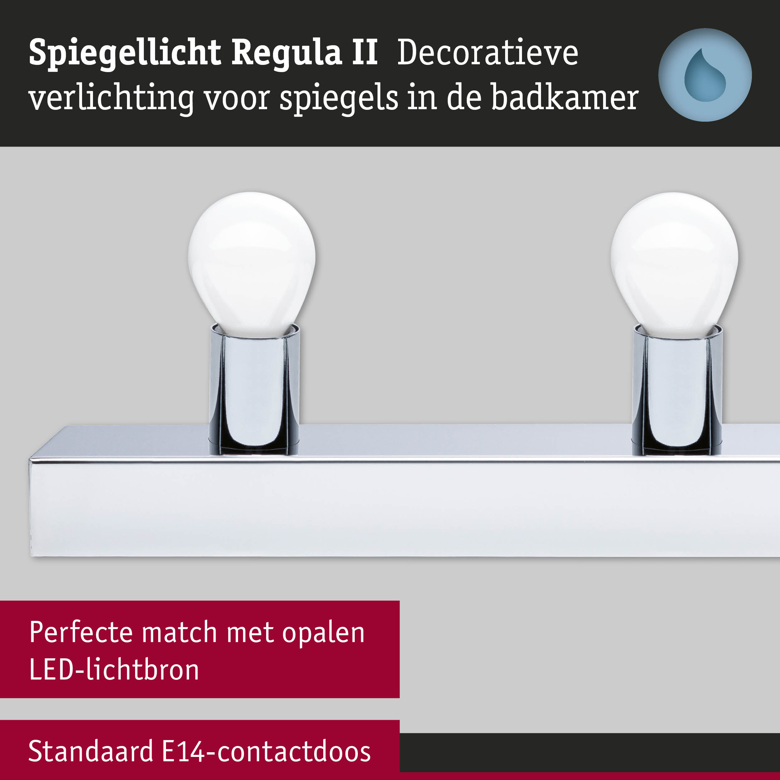 Set LED-spiegellamp Regula II Inclusief fluorescentielampen 4-vlammig IP44 E14 2700K 4x470lm 230V 4x4,5W dimbaar Chroom/Opaal