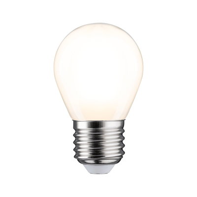 Small LED bulb with frosted white glass and metal base for energy-efficient lighting