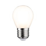 Kleine LED-Glühbirne mit mattweißem Glas und Metallfassung für energiesparende Beleuchtung