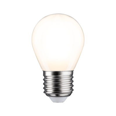 Kleine LED-Glühbirne mit mattweißem Glas und Metallfassung für energiesparende Beleuchtung