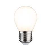 Kleine LED-Glühbirne mit mattweißem Glas und Metallfassung für energiesparende Beleuchtung