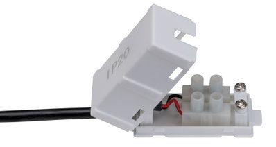 White plastic connection housing with IP20 protection and cable terminal for LED lighting
