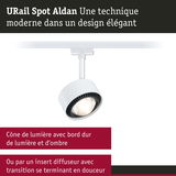 Spot URail Aldan blanc avec design moderne et cône de lumière net pour éclairage sur rail