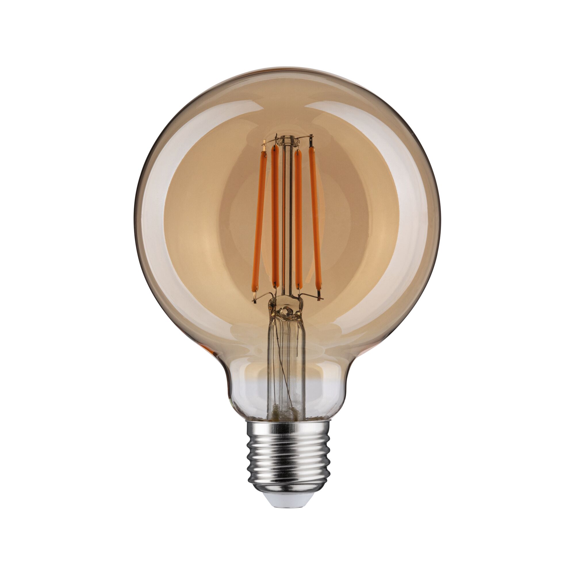 Runde LED-Filament-Glühbirne mit bernsteinfarbenem Glas und E27-Fassung für dekorative Beleuchtung