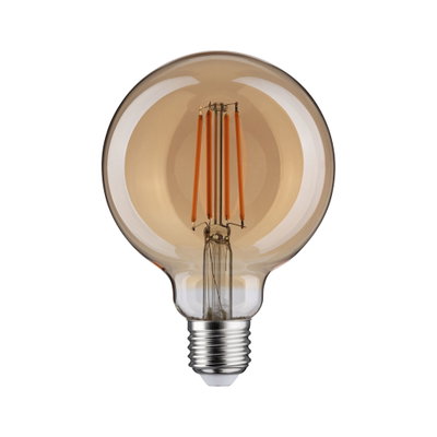 Runde LED-Filament-Glühbirne mit bernsteinfarbenem Glas und E27-Fassung für dekorative Beleuchtung