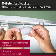 Ultraflache Möbel-Einbauleuchte in Weiß mit 3x 225 Lumen für 54 mm Einbauöffnung