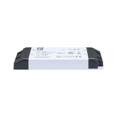 White plastic LED driver with black ends, 60W 24V DC, energy-efficient lighting component