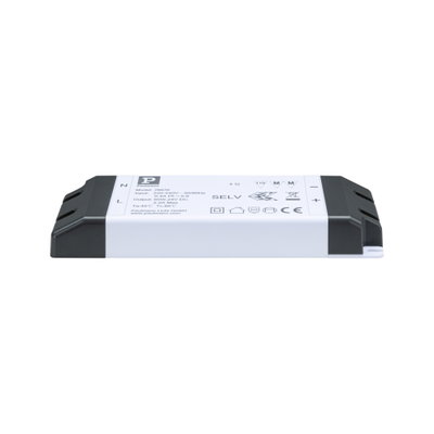 White plastic LED driver with black ends, 60W 24V DC, energy-efficient lighting component