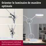 Lampe de bureau LED blanche avec articulation chromée pour orientation optimale de la lumière