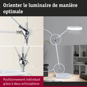 Lampe de bureau LED blanche avec articulation chromée pour orientation optimale de la lumière