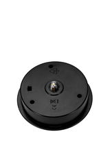 Round black plastic housing with central LED light, lighting component for fixtures.