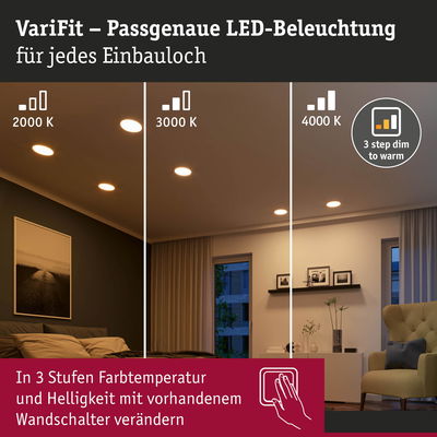 VariFit LED-Einbauleuchten mit einstellbarer Farbtemperatur von 2000K bis 4000K für Wohnräume