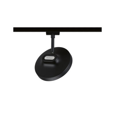 Black metal LED track light with round head for modern indoor lighting solutions