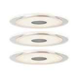 Drei runde LED-Deckenleuchten in Weiß mit Aluminiumring für modernes Wohnraumlicht