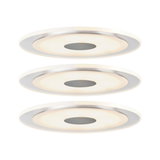 Three round white LED ceiling lights with aluminum ring for modern home lighting