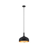 Zwarte metalen hanglamp met gouden binnenkant en zichtbare lamp voor moderne woonverlichting