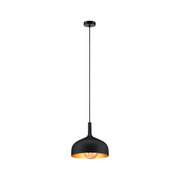 Black metal pendant light with gold interior and visible bulb for stylish modern home lighting