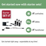 Starter set with black LED luminaires, cables, and transformer for expandable lighting solutions