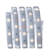 Bande LED flexible avec diodes blanches chaudes et dos autocollant pour éclairage polyvalent.