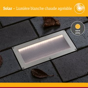Solar Encastré de sol LED Sorea Capteur crépusculaire IP67 carré 200x100mm 3000K 0,3W 16lm 3,7V Acier brossé ABS/Polycarbonate/Acier inoxydable