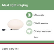 Round white LED luminaire with cable for flexible indoor lighting and light staging