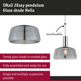URail 2Easy pendant light with smoked glass shade Neila, shorten able and fully assembled