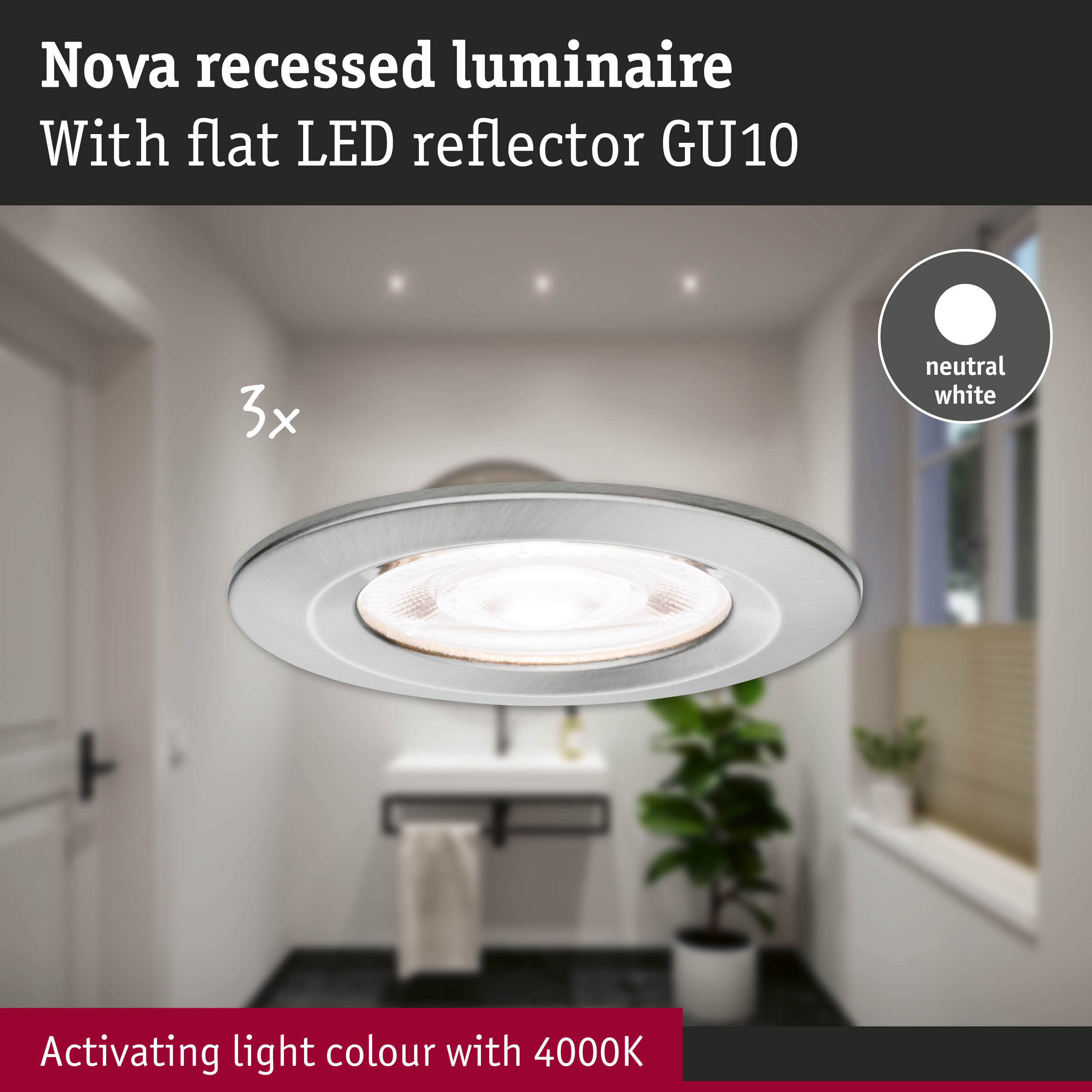 Nova recessed luminaire in brushed aluminium with neutral white 4000K LED for modern lighting
