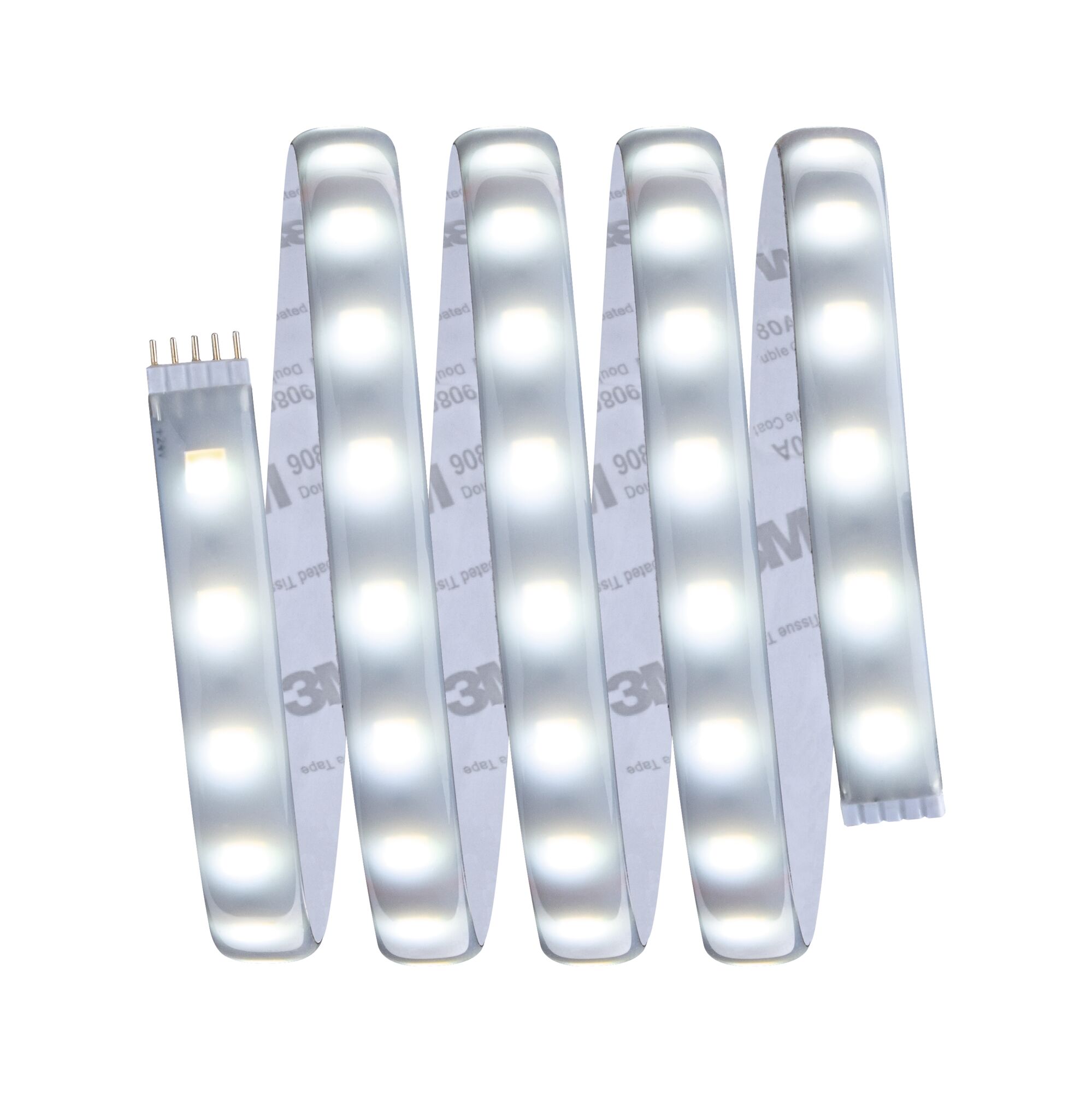 Flexibler LED-Lichtstreifen mit warmweißem Licht und 3M Kleberückseite für vielseitige Beleuchtung.