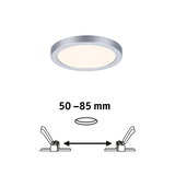 Rond zilverkleurig LED-inbouwpaneel met warm wit licht, geschikt voor 50-85 mm inbouwmaat