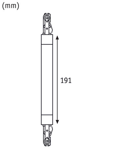 Teknisk tegning af elektrisk komponent på 191 mm til belysningssystemer.