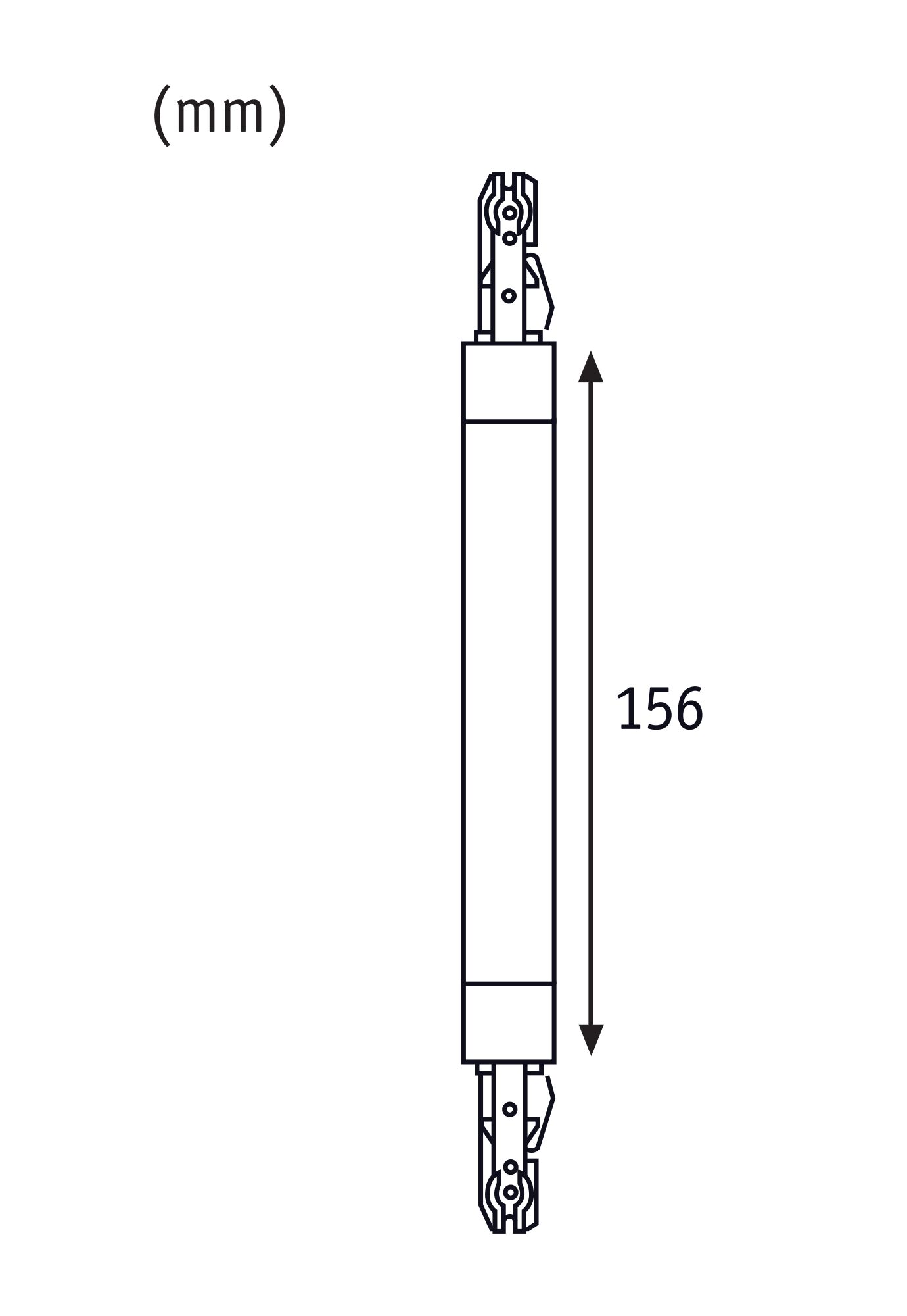 Technische Zeichnung eines 156 mm langen elektrischen Verbinders mit Anschlussklemmen