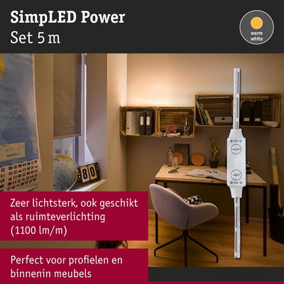 SimpLED Power 5 m LED-strip warm wit licht, geschikt voor meubels en sfeerverlichting in huis