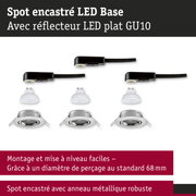 Spot encastré LED avec réflecteur plat GU10 et anneau métallique robuste argenté