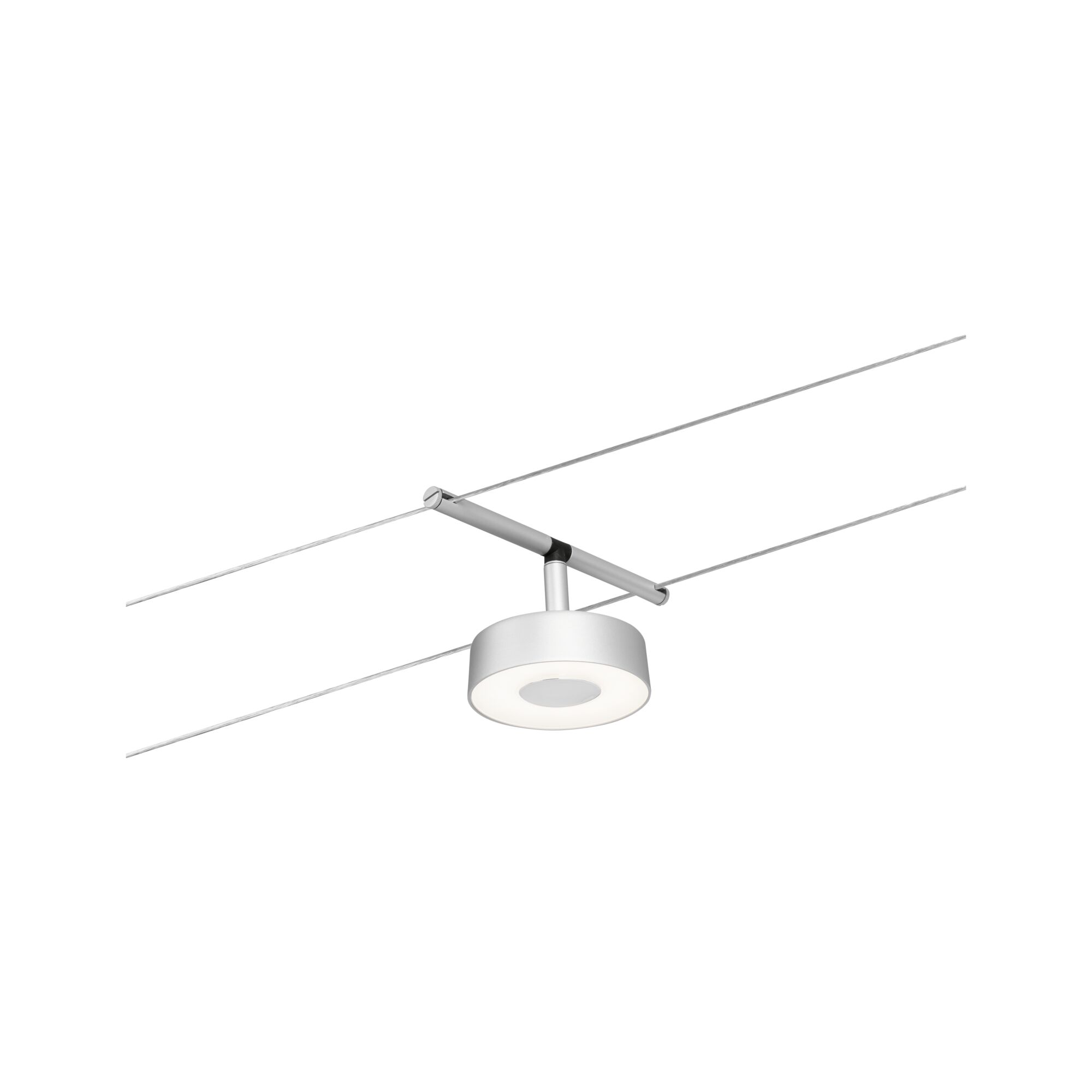 Modern white metal LED cable spotlight with round light head for flexible lighting solutions