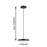 Zwarte metalen LED-hanglamp met 310 mm diameter en 1350 mm lengte voor moderne verlichting