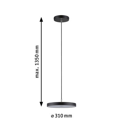 Zwarte metalen LED-hanglamp met 310 mm diameter en 1350 mm lengte voor moderne verlichting