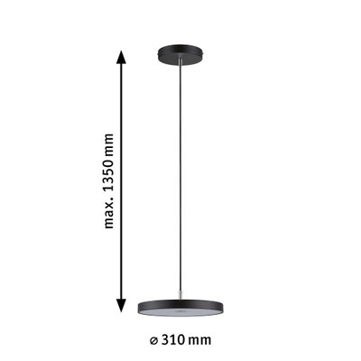 Zwarte metalen LED-hanglamp met 310 mm diameter en 1350 mm lengte voor moderne verlichting