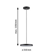 Schwarze LED-Pendelleuchte aus Metall mit 310 mm Durchmesser und 1350 mm Länge für moderne Beleuchtung