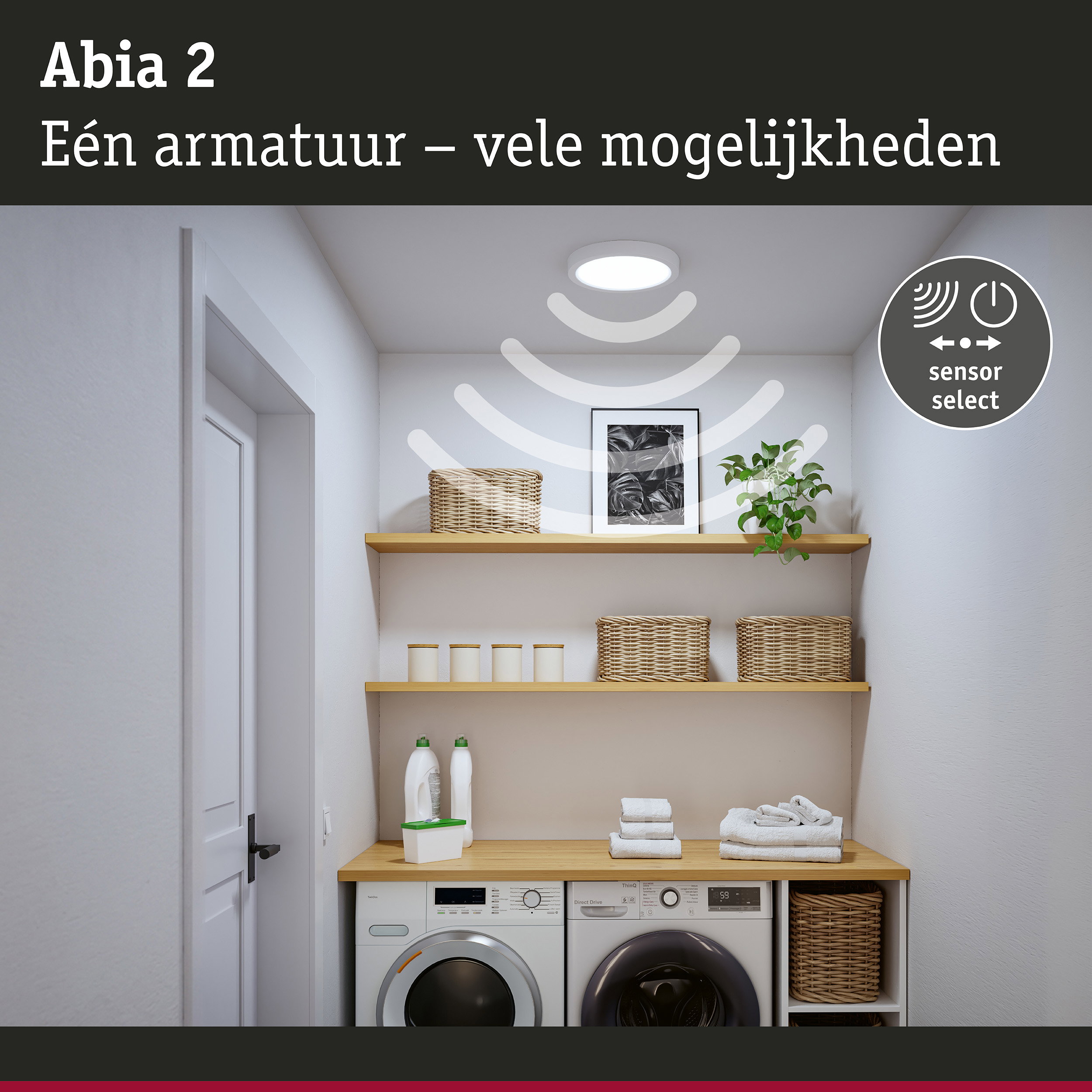 Abia 2 witte plafondlamp met sensor voor veelzijdige verlichtingsmogelijkheden en energiebesparing